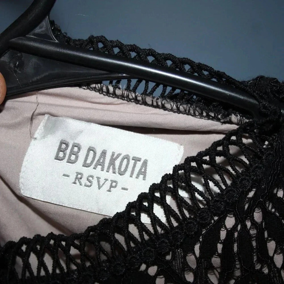 BB Dakota RSVP Black Lace Cocktail Dress A-Line Cut Fancy Mock Neck - Picture 13 of 15